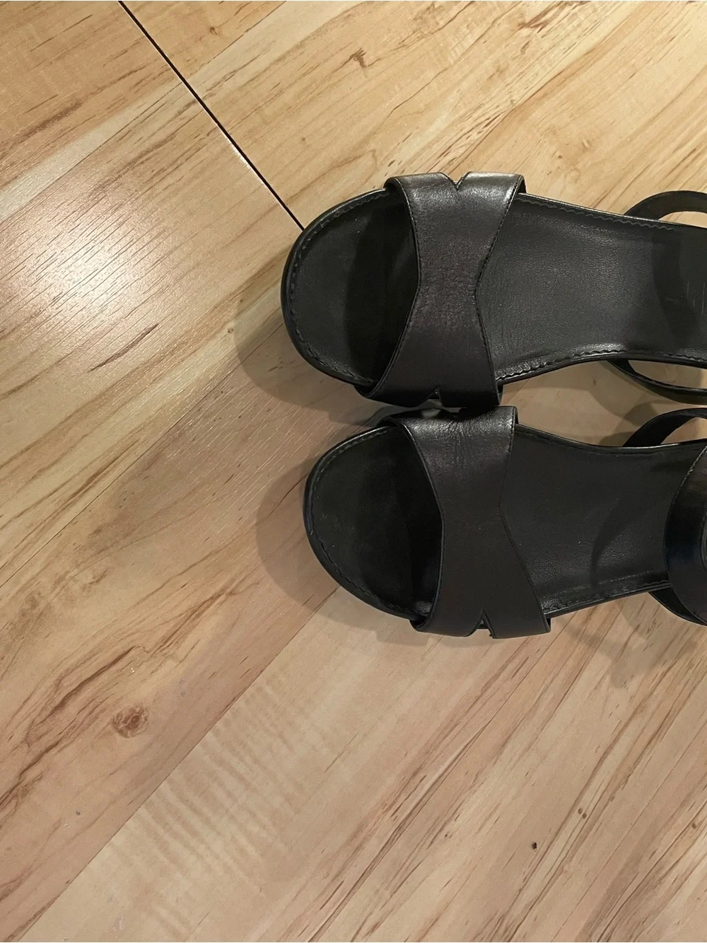 Camper Black Leather Ankle-Strap Sandals